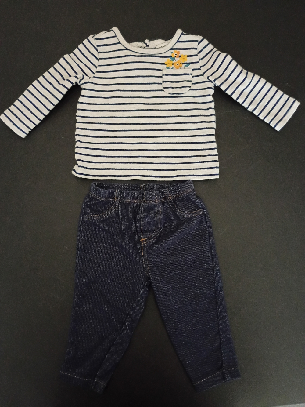 Carter's Baby Girl 2-Piece Striped Long Sleeve Pocket Top & Denim Jeans - Size 6
